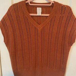 Joie Rust V-Neck Dolman Sleeve Sweater with Unique Ribbed Knit